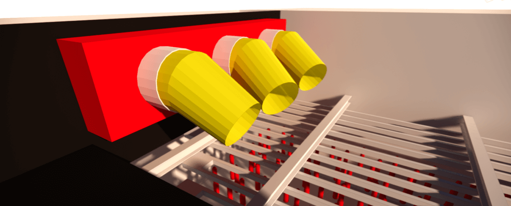 Modèle 3D d'une solution d'optimisation du brassage d'air dans une salle de ressuage