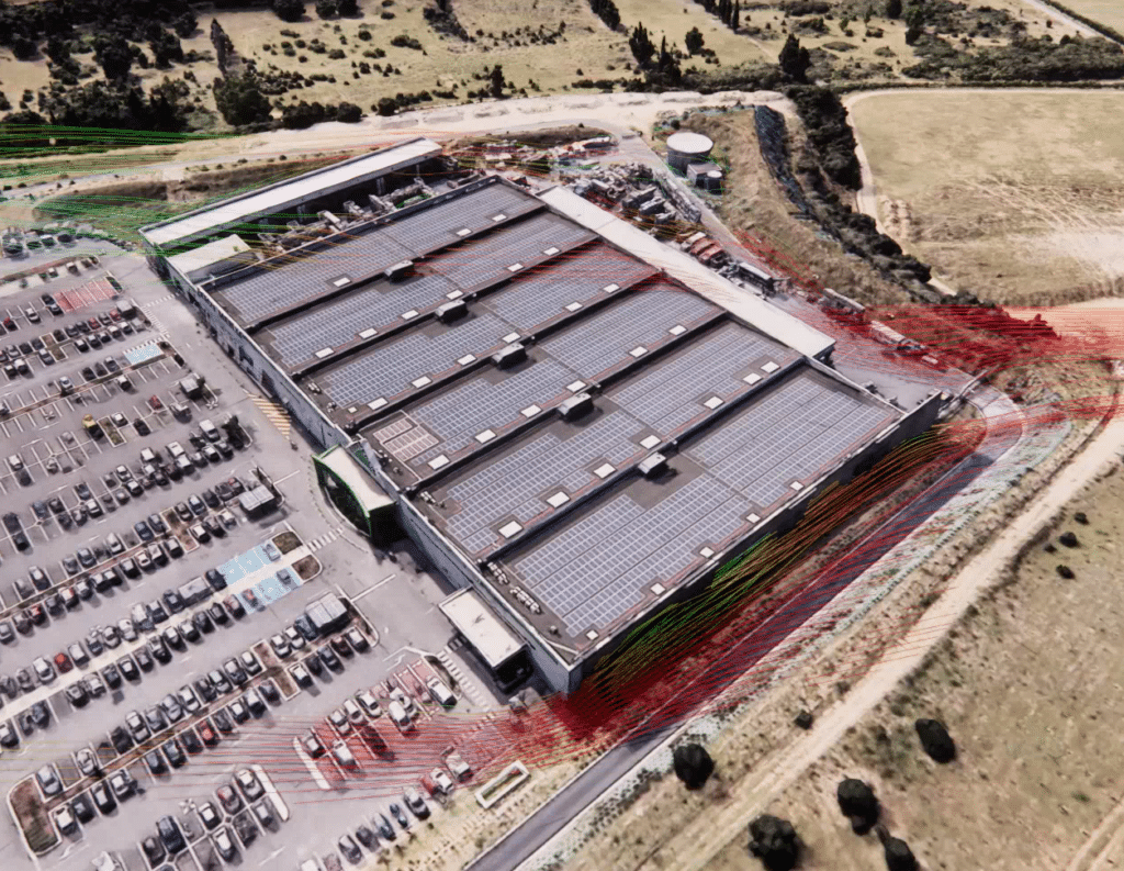 CFD Simulation – Wind speed map of a commercial site from an aerial view – Wind risk assessment and pedestrian comfort
