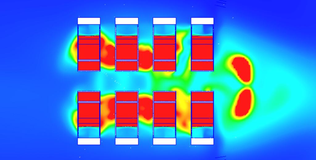 CFD temperature map in plan view around offshore ship compressors for technician comfort analysis